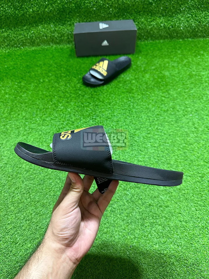 Adidas Logo Slides (Blk/Gold) (Extra Soft) buy online Pakistan - Weeby Shoes