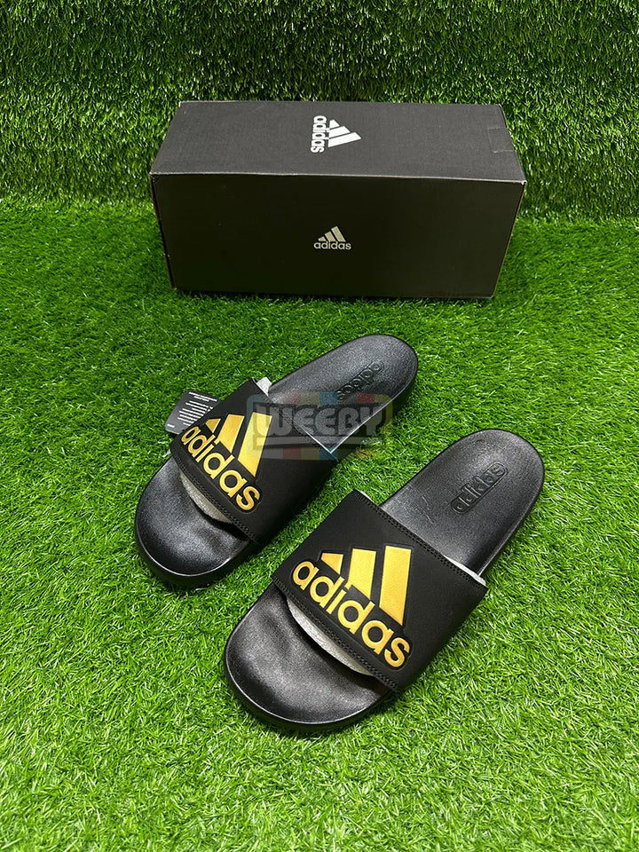 Adidas Logo Slides (Blk/Gold) (Extra Soft) buy online Pakistan - Weeby Shoes