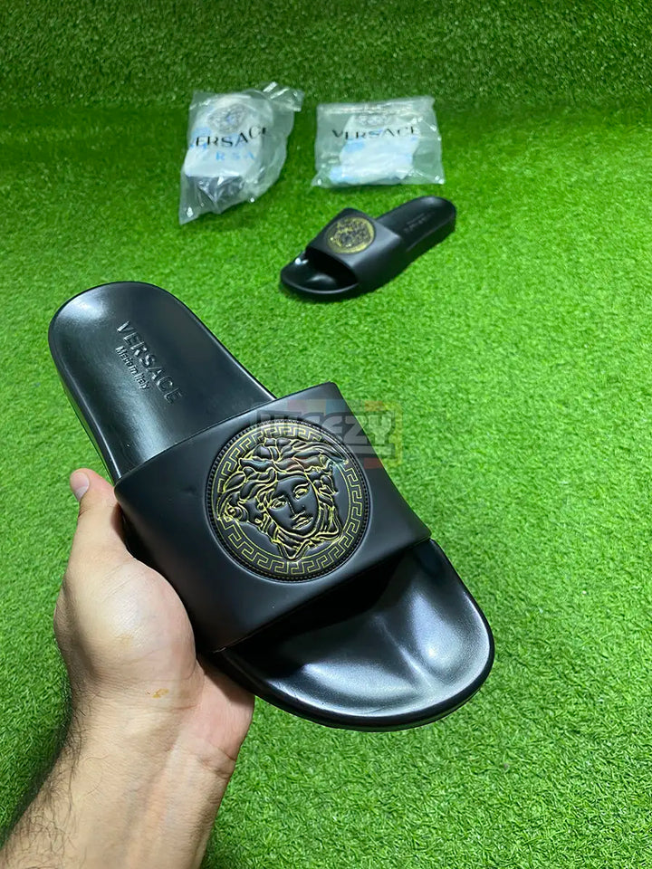 Versace Slide (Logo Pr) (Blk/Gold) (Premium Batch) buy online Pakistan - Weeby Shoes