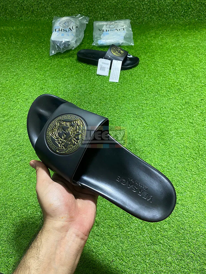 Versace Slide (Logo Pr) (Blk/Gold) (Premium Batch) buy online Pakistan - Weeby Shoes