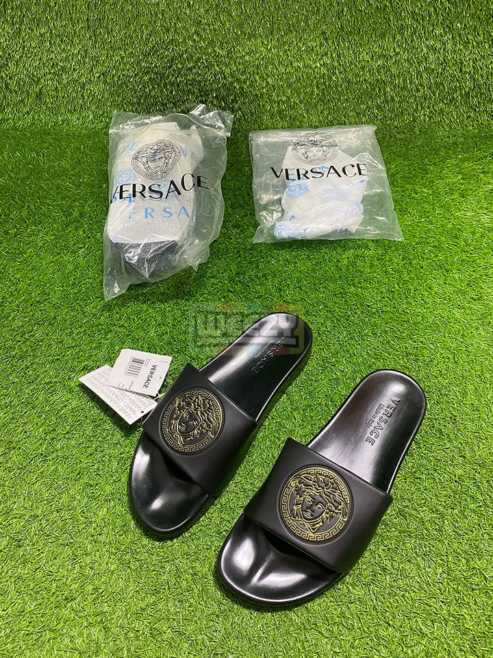 Versace Slide (Logo Pr) (Blk/Gold) (Premium Batch) buy online Pakistan - Weeby Shoes