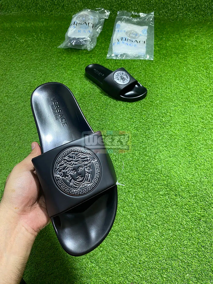 Versace Slide (Logo Pr) (Blk/Silver) (Premium Batch) buy online Pakistan - Weeby Shoes