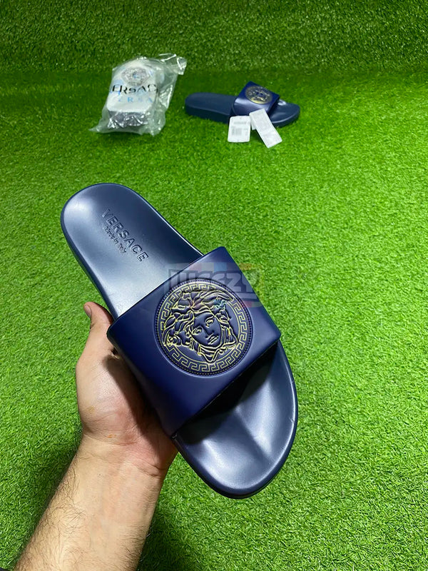 Versace Slide (Logo Pr) (N Blue/Gold) (Premium Batch) buy online Pakistan - Weeby Shoes