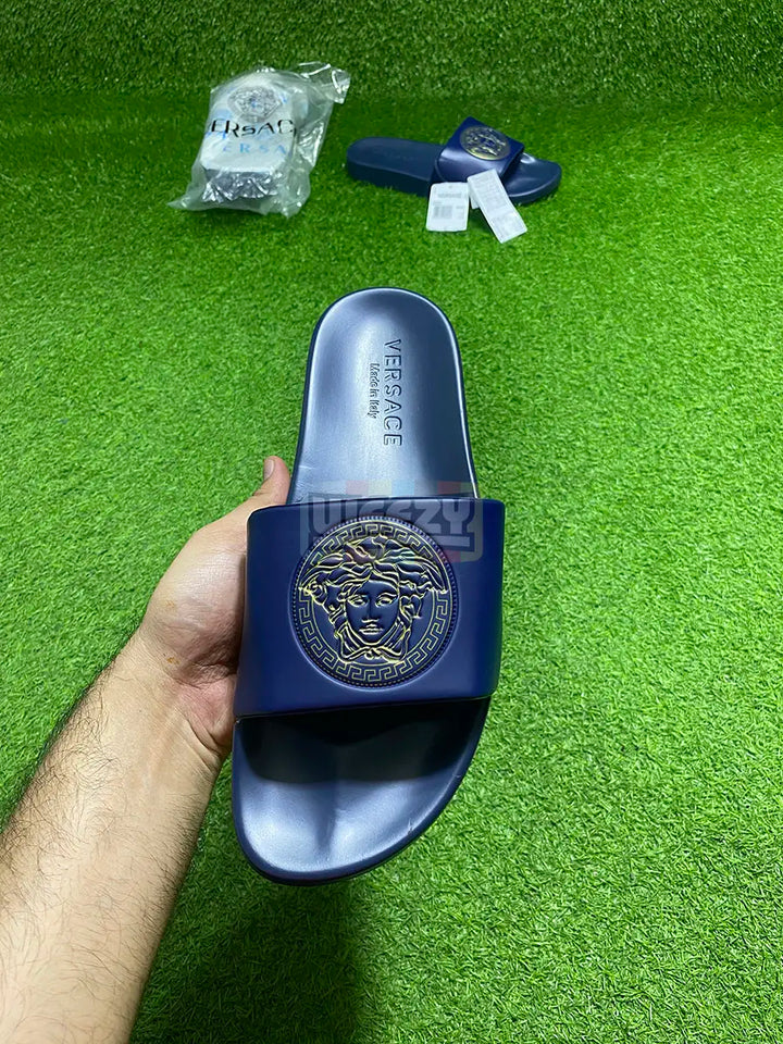 Versace Slide (Logo Pr) (N Blue/Gold) (Premium Batch) buy online Pakistan - Weeby Shoes